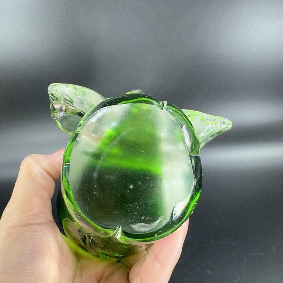 Heavy Glass Elephant Figurine Paperweight With Clear Green Spots Trunk Up Lucky - Picture 9 of 16